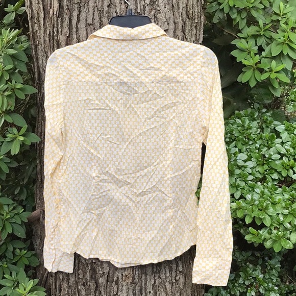 J. Crew Yellow White Long Sleeves Button Down Up Fitted Blouse S Small Circles - Picture 6 of 15